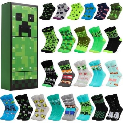 Calendário de advento - Minecraft 24 meias infantis divertidas e coloridas