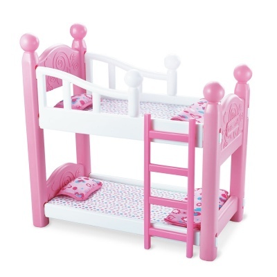 Cama dupla de plástico para bonecas com padrão de corações