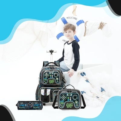 Conjunto Escolar Trolley Gamer - Trolley + lancheira + porta-lápis