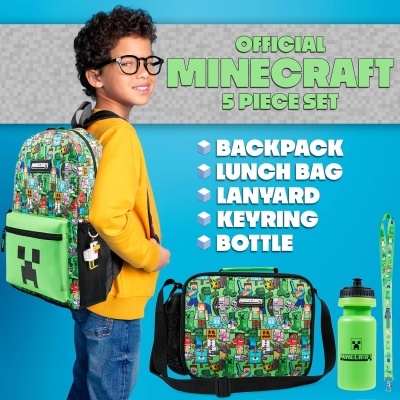 Conjunto escolar Minecraft - Mochila + lancheira + garrafa