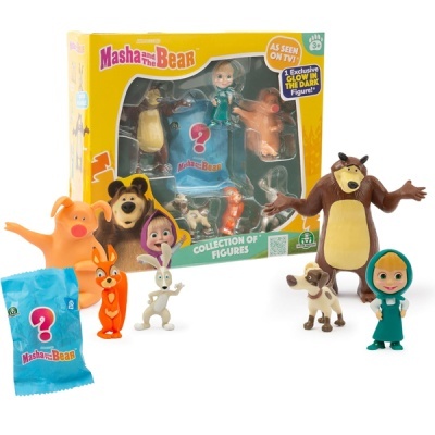 Masha e o Urso - Conjunto de figuras (6 figuras e 1 figura Surprise Glow in The Dark)