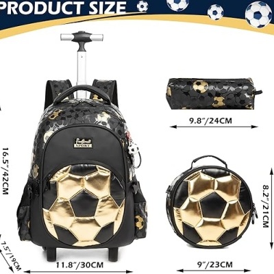 Conjunto Escolar Trolley Bola Futebol - Trolley + lancheira + porta-lápis