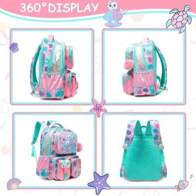 Conjunto Escolar Gatinha Sereia - Mochila + lancheira + porta-lápis