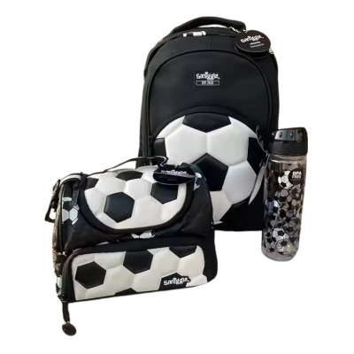Conjunto Escolar Bola Futebol - Mochila + lancheira + garrafa