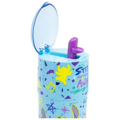 Garrafa Stitch e Angel Sipper com palha 350 ml