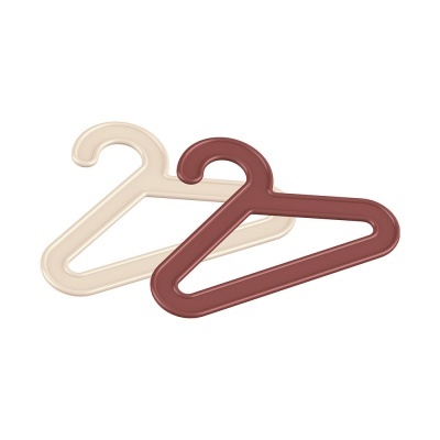 Dois cabides de plástico bege e castanho avermelhado