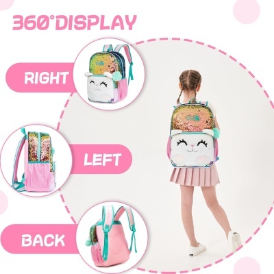 Conjunto Escolar Gatinha - Mochila + lancheira + porta-lápis