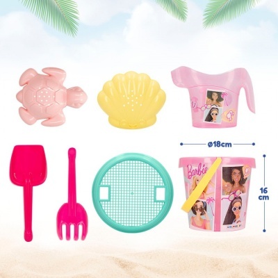 Barbie - Balde de praia + Mochila + acessórios + Boneca