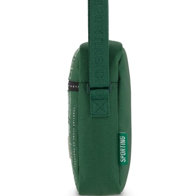 Bolsa verde escura de tecido com alça ajustável e etiqueta SPORTING