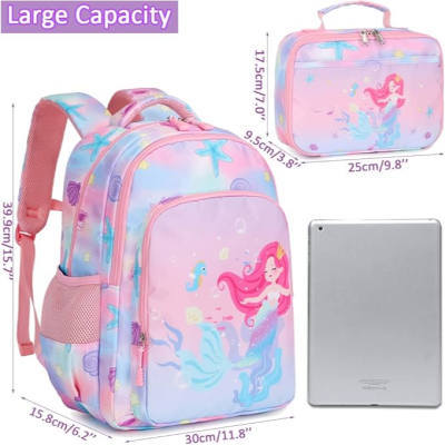 Conjunto Escolar - Mochila + lancheira térmica - Sereia rosa
