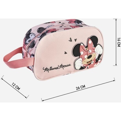 Necessaire rosa com imagem da Minnie Mouse e alça lateral