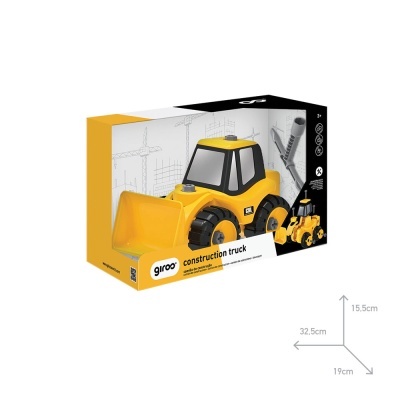Brinquedo camião construção amarelo em embalagem