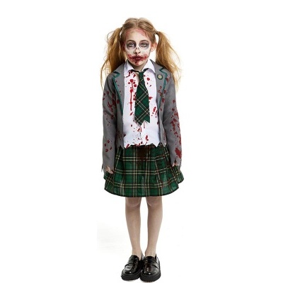 Fato de colegial zombie cinza com jaqueta para meninas e adolescentes
