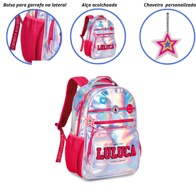 Mochila Escolar Holográfica Oficial Luluca 45 cm