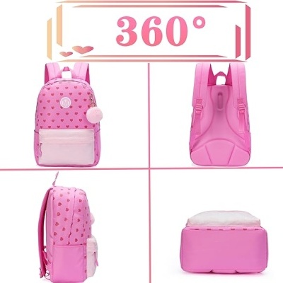 Conjunto Escolar Corações Rosa - Mochila Escolar + Lancheira + Porta-lápis