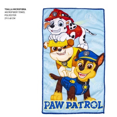 Toalha de microfibra azul com personagens da Paw Patrol e texto PAW PATROL