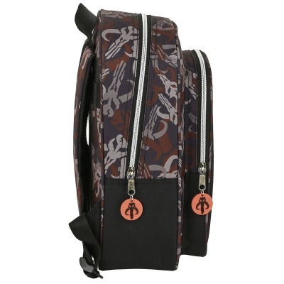 Mochila padrão abstracto com fechos prateados e puxadores laranja