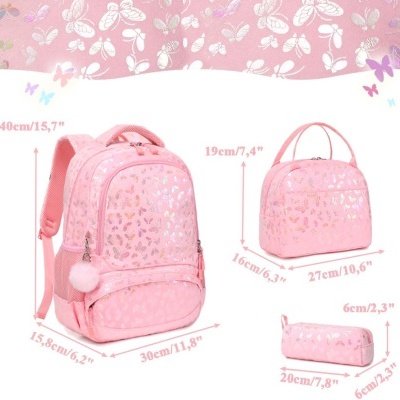 Conjunto Escolar Butterfly Pink - Mochila + lancheira + porta-lápis
