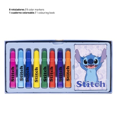 Conjunto de marcadores coloridos e livro para colorir Stitch