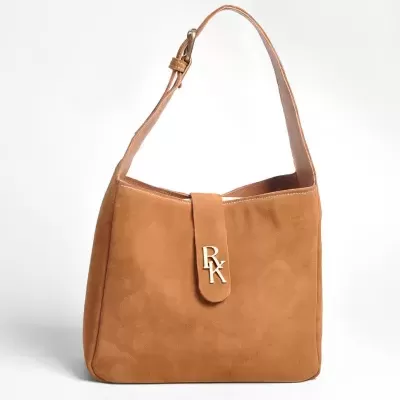 Mala de ombro em camurça castanha com fecho RX