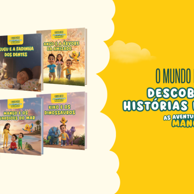 Paul Orice anuncia distribuição oficial da coleção infantil O Mundo Mágico Sete livros infantis da coleção 'O Mundo Mágico As Aventuras do Mango' com capas coloridas e títulos em português sobre fundo amarelo