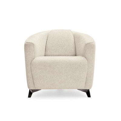 Poltrona bege claro de tecido com pernas pretas