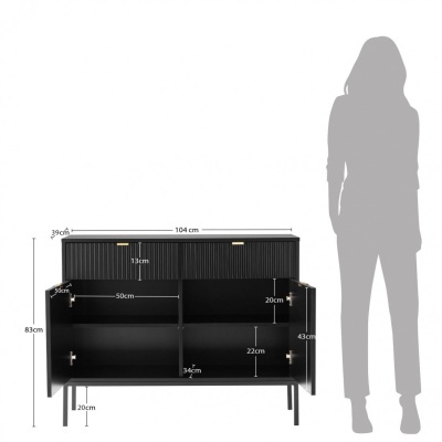 Móvel de arrumação preto com duas portas e gavetas superiores 104x83x39 cm