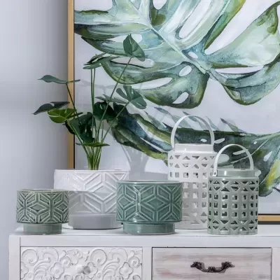 Jarra Azul Cerâmica Geométrica