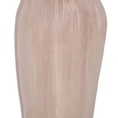 Vaso de cerâmica bege com padrão de pinceladas verticais