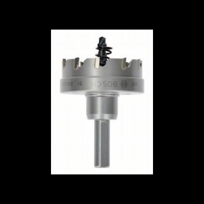 Broca de aço prateada para metal com parafuso central preto e texto BOSCH