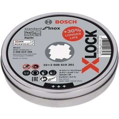 BOSCH Lata de 10 Discos de Corte X-LOCK STANDARD FOR INOX