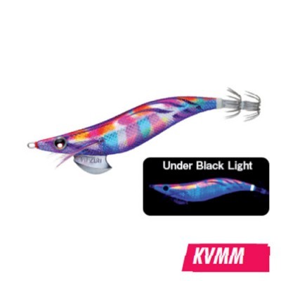 Isca de pesca em forma de lula colorida com brilhos sob luz negra