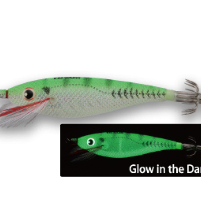 Isca de pesca verde com anzóis e efeito brilho no escuro