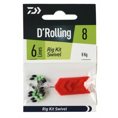 Kit de pesca D'Rolling Rig Kit Swivel com 6 linhas e resistência 8 Kg, giratórios e peça vermelha