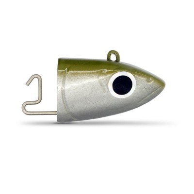 Cabeça de isco para pesca verde com olho preto e gancho metálico