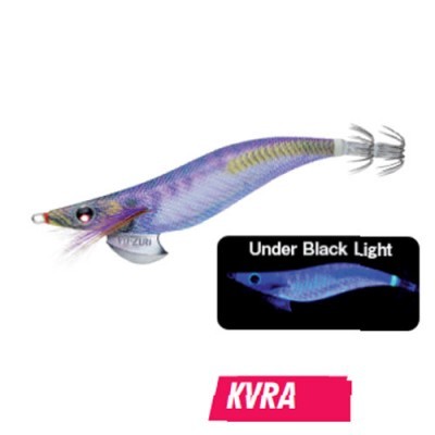 Isca artificial roxa em forma de lula para pesca com ganchos e marca KVRA