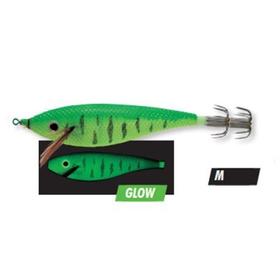 Isca de pesca verde com padrão de riscas pretas e gancho triplo