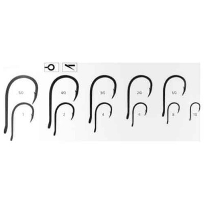 Conjunto de anzóis de pesca pretos em vários tamanhos numerados