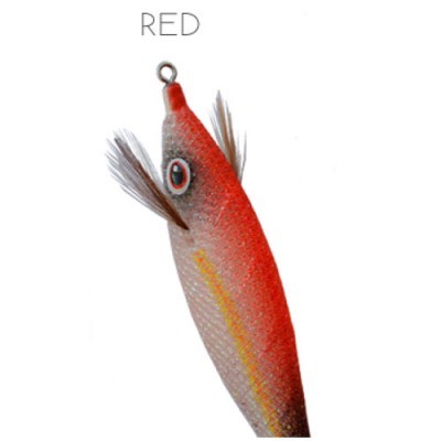 Isca de pesca em forma de lula vermelha com barbatanas cinzentas