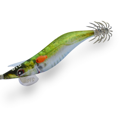 Isca artificial de pesca em forma de camarão verde e azul com ganchos metálicos