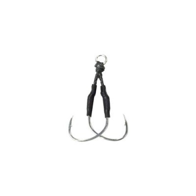 Gancho de pesca duplo em metal prateado com nó e anilha