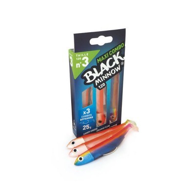 Embalagem e iscos artificiais BLACK MINNOW 120 em fundo branco