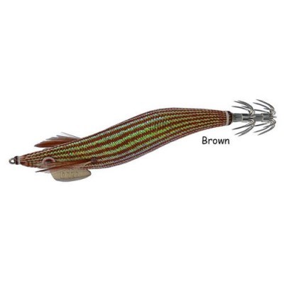 Isca de pesca artificial listrada castanha e verde com garras de metal