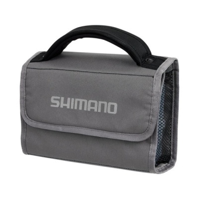 Bolsa cinza com alça preta e logo SHIMANO