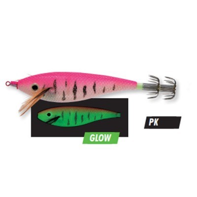 Isca de pesca tipo lula rosa e branca com anzóis e versão verde fluorescente GLOW