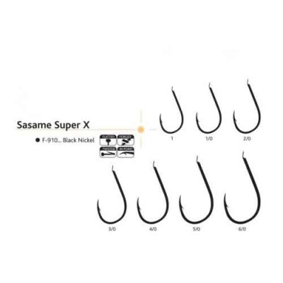 Anzóis de pesca Sasame Super X de vários tamanhos em Black Nickel