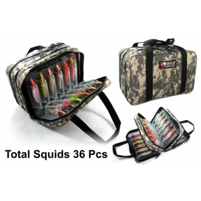 Bolsa camuflada com 36 iscas de lula coloridas