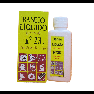 Frasco e caixa de Banho Líquido Nº 23 em fundo preto