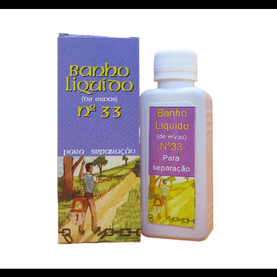 Frasco e caixa de Banho Líquido N° 33 para separação com caixa roxa e desenho de paisagem rural
