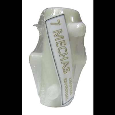 Vela branca 7 mechas para limpeza espiritual embalada em plástico